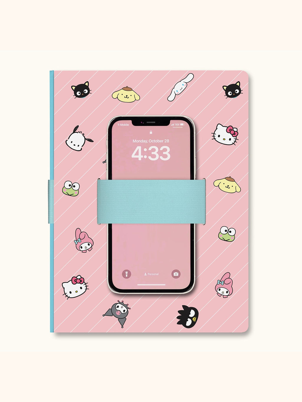 Hello Kitty And Friends Pink Pinstripe Casey Notebook With Phone Loop by Studio Oh