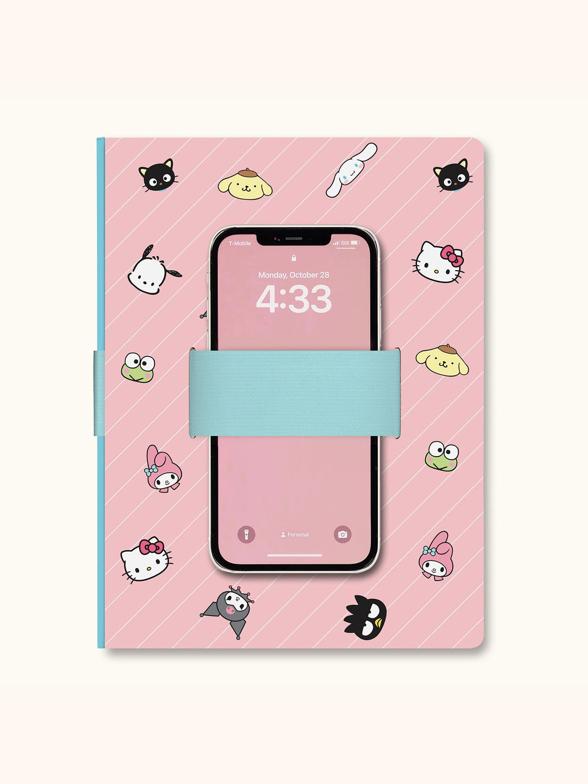 Hello Kitty And Friends Pink Pinstripe Casey Notebook With Phone Loop by Studio Oh