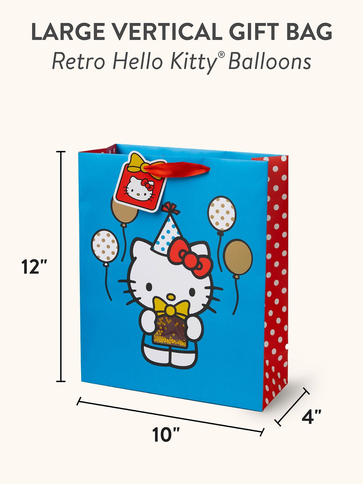 Hello Kitty Retro Red Balloons Large Gift Bag With Confetti