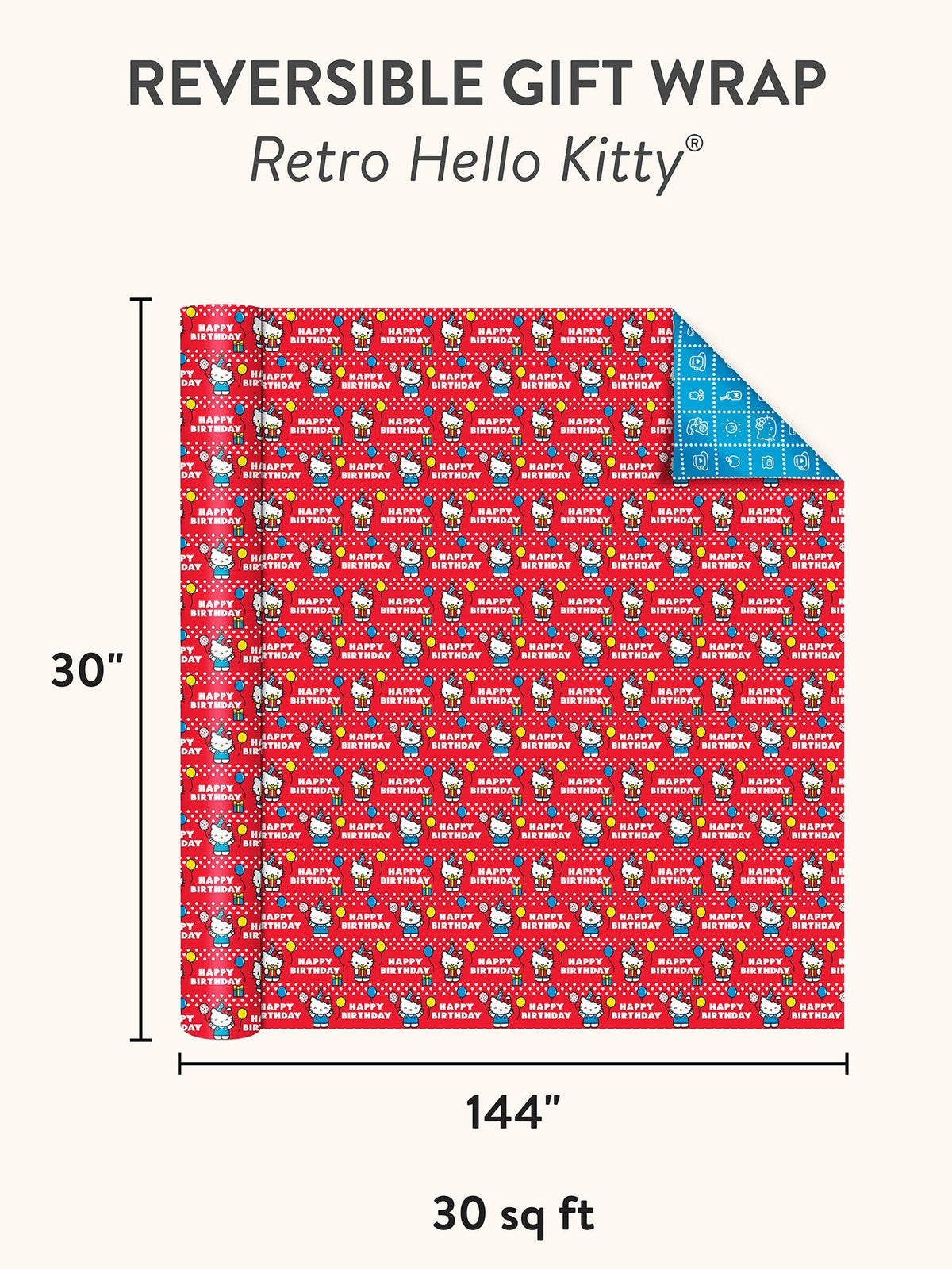 Hello Kitty Retro Red Reversible Gift Wrap Paper
