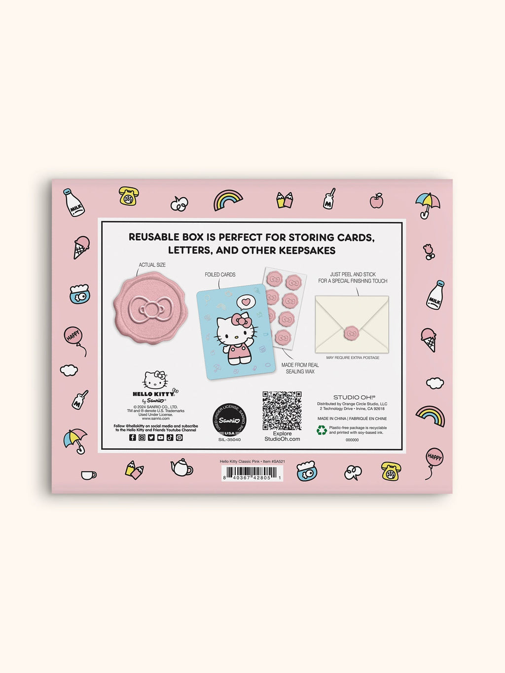 Hello Kitty Classic Pink Note Cards and Wax Seals Set by Studio Oh