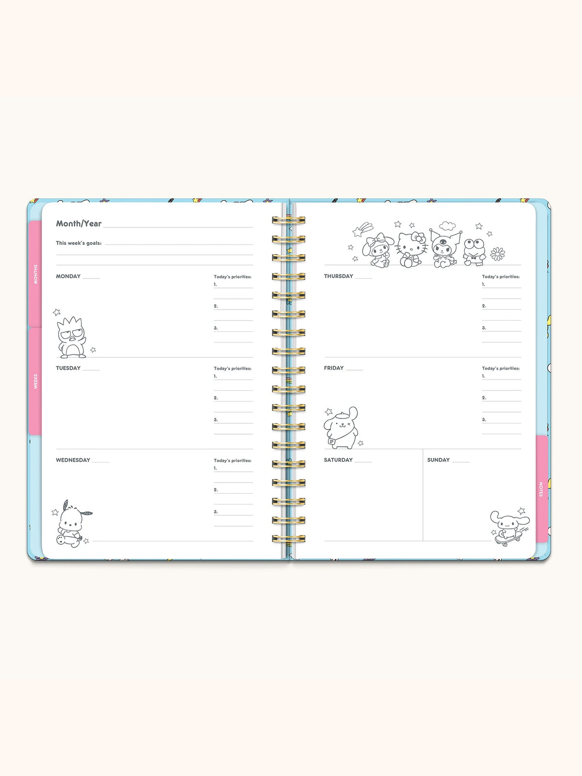 Hello Kitty and Friends Studio Oh College Letters Tri Tab Planner