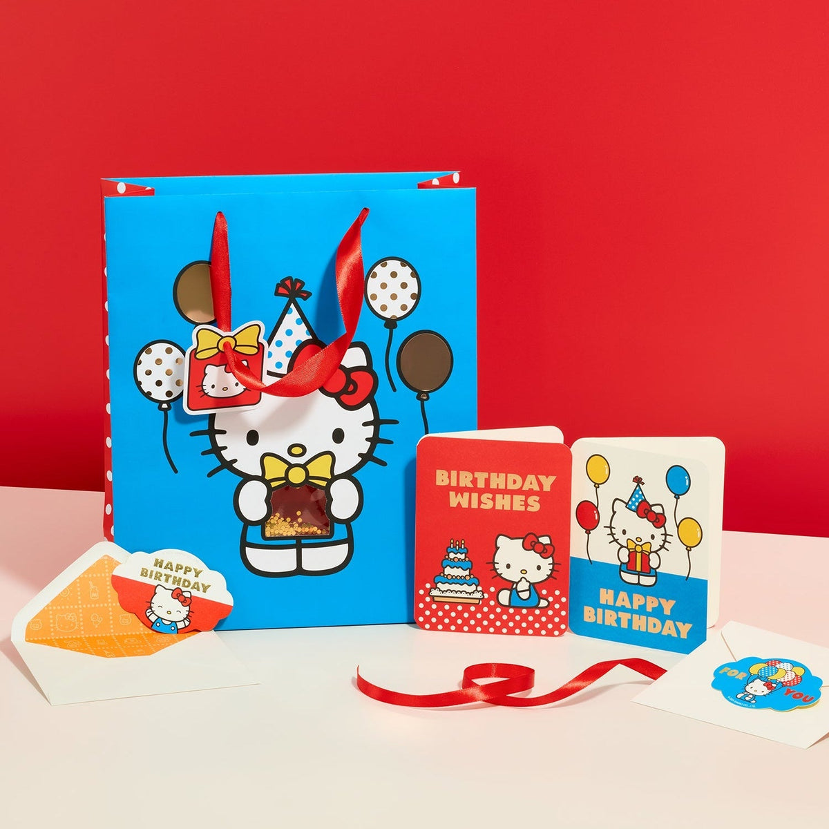 Hello Kitty Retro Red Balloons Large Gift Bag With Confetti
