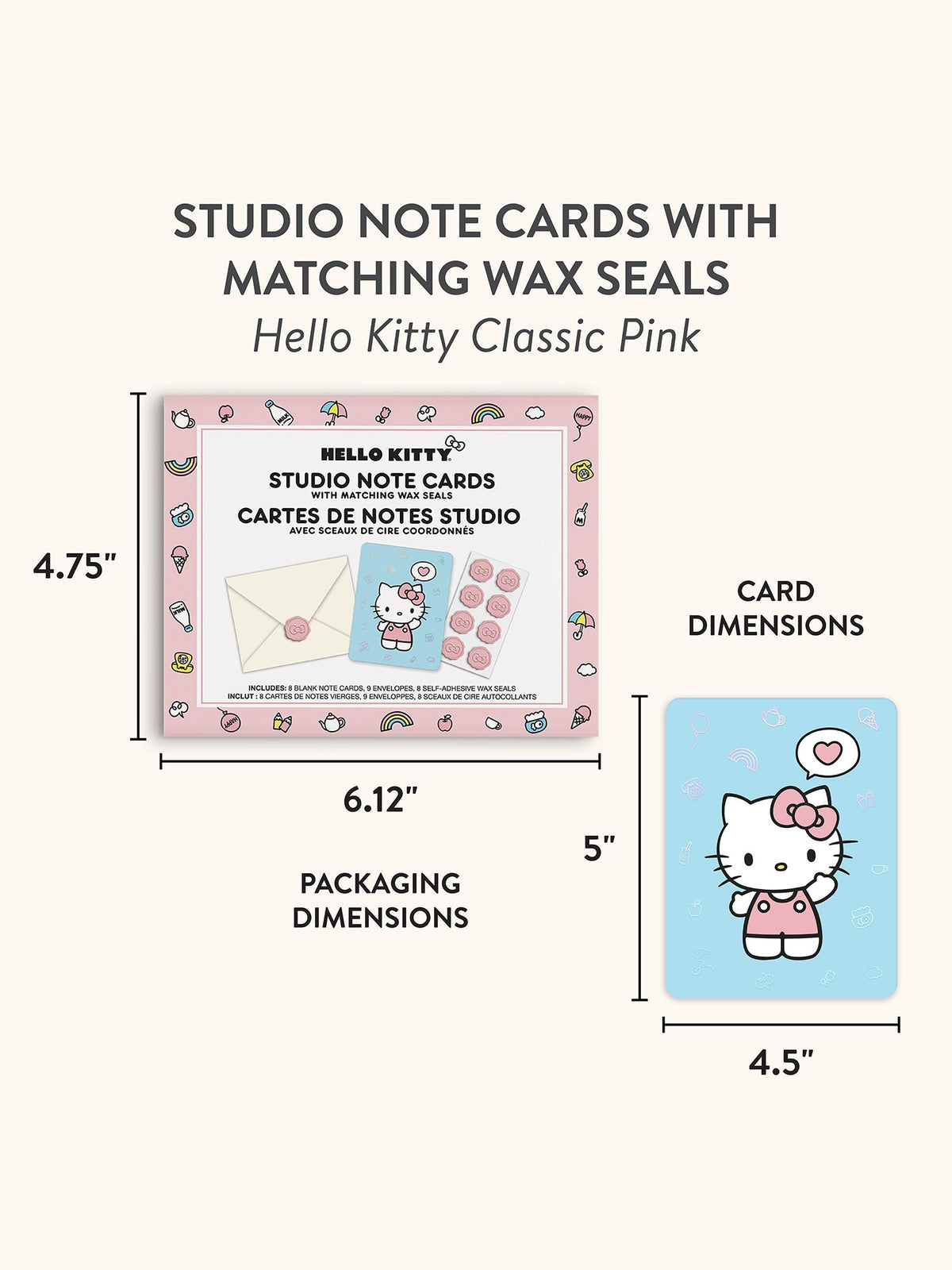 Hello Kitty Classic Pink Note Cards and Wax Seals Set by Studio Oh
