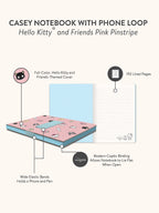 Hello Kitty And Friends Pink Pinstripe Casey Notebook With Phone Loop by Studio Oh