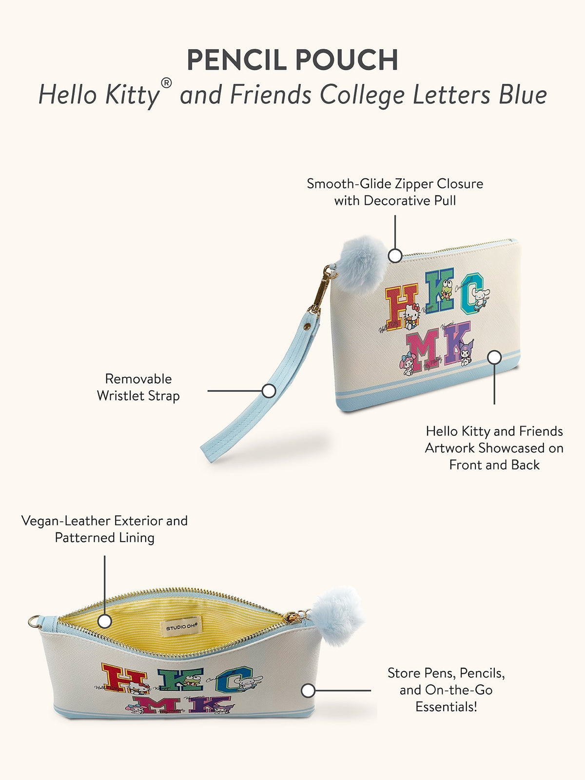 Hello Kitty And Friends College Letters Blue Pencil Pouch by Studio Oh