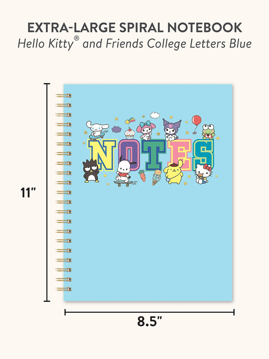Hello Kitty And Friends College Letters Blue XL Spiral Notebook by Studio Oh