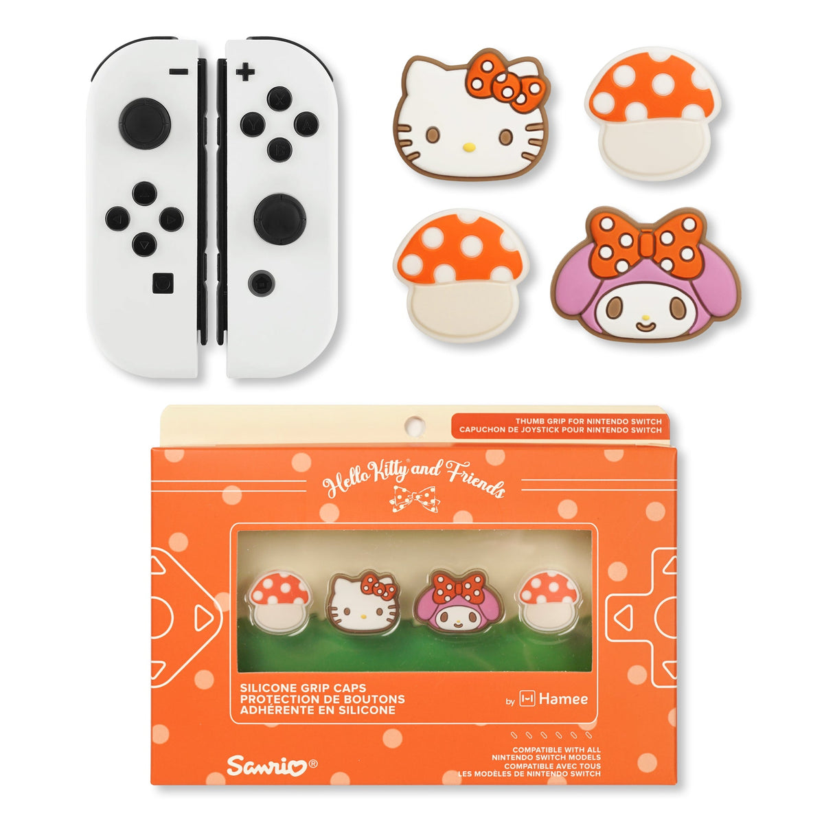 Hello Kitty and Friends Mushroom Nintendo Switch Grip Caps (Hello Kitty + My Melody)