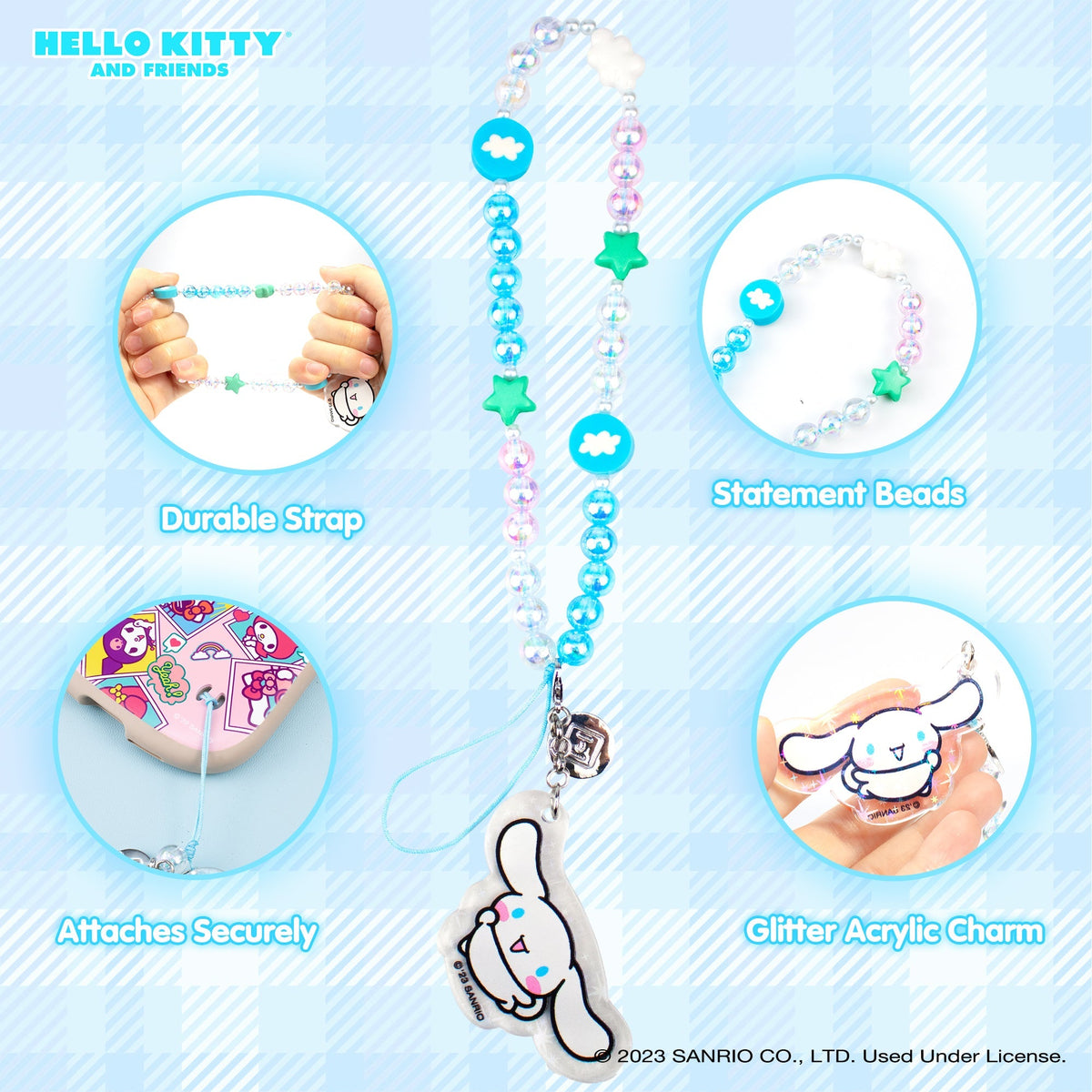 Cinnamoroll Beaded Charm Phone Wrist Strap