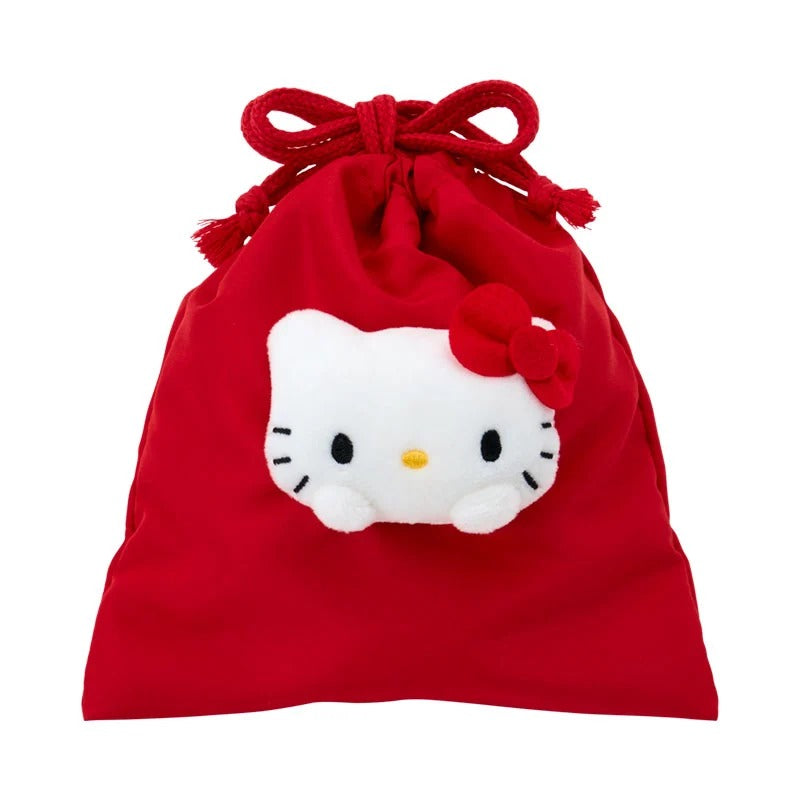 Hello Kitty Face Plush Drawstring Travel Pouch