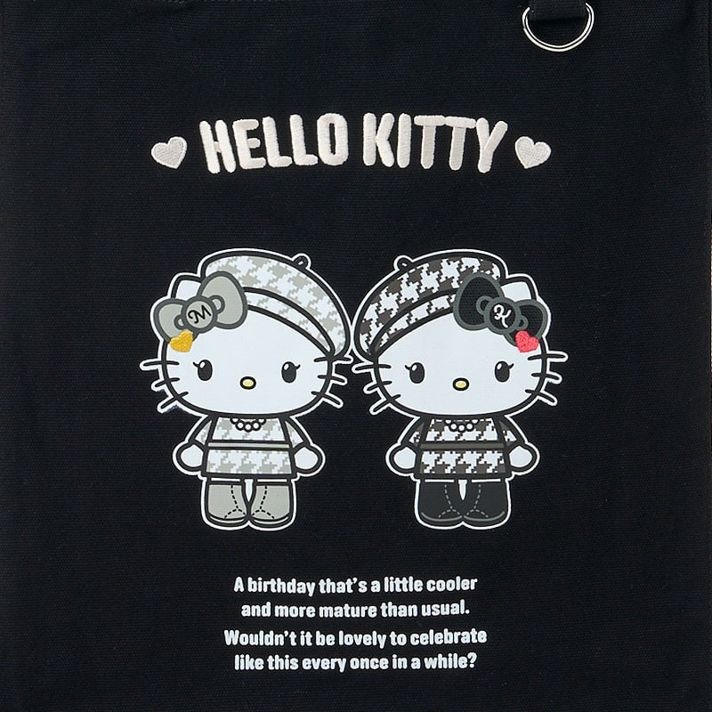 Hello Kitty Monochrome Birthday Houndstooth Tote Bag
