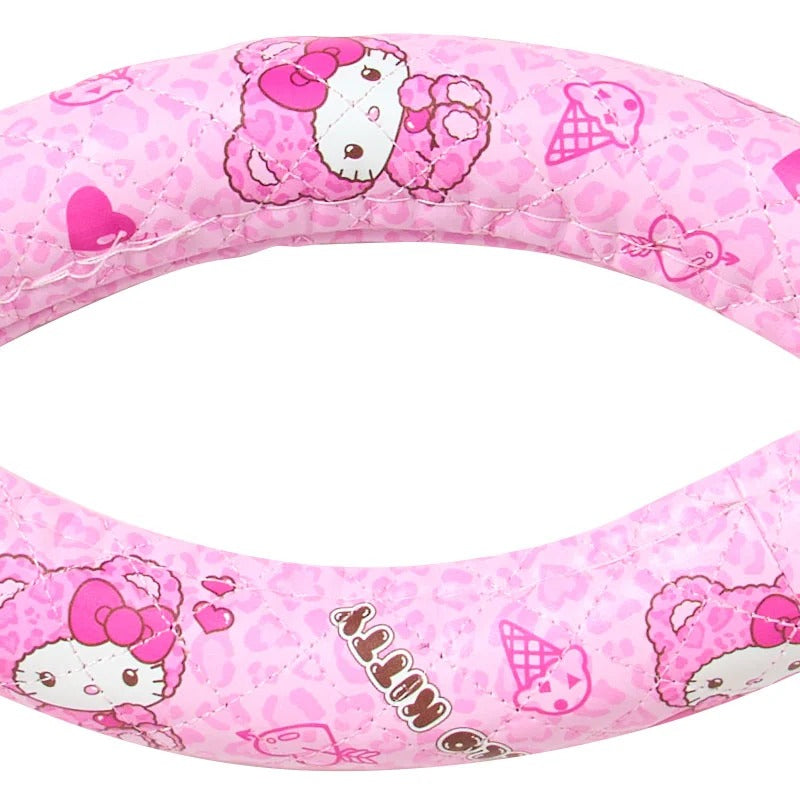 Hello Kitty Car Steering Wheel Cover, Teddy Pink
