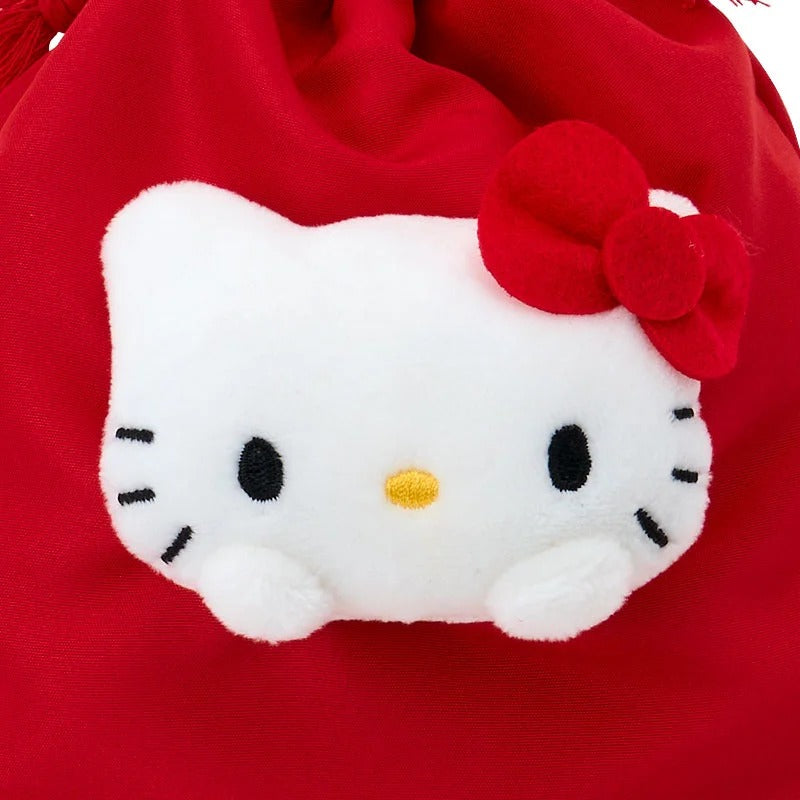 Hello Kitty Plush Face Drawstring Travel Pouch