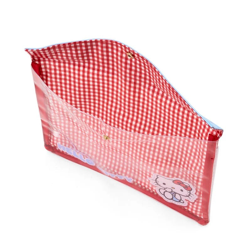 Hello Kitty Gingham Flat Pouch With Clear Window