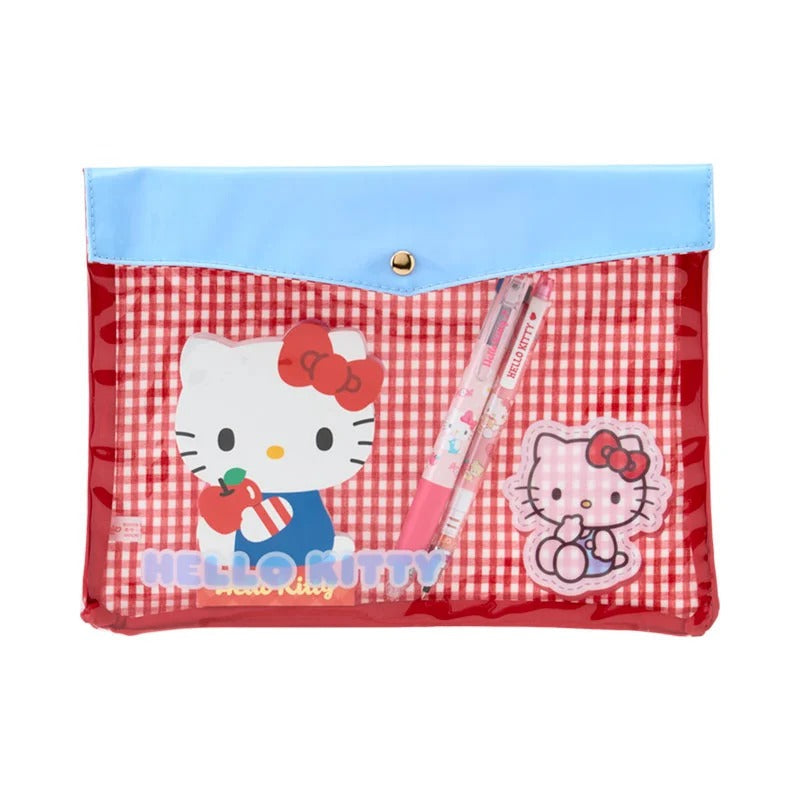 Hello Kitty Gingham Flat Pouch With Clear Window