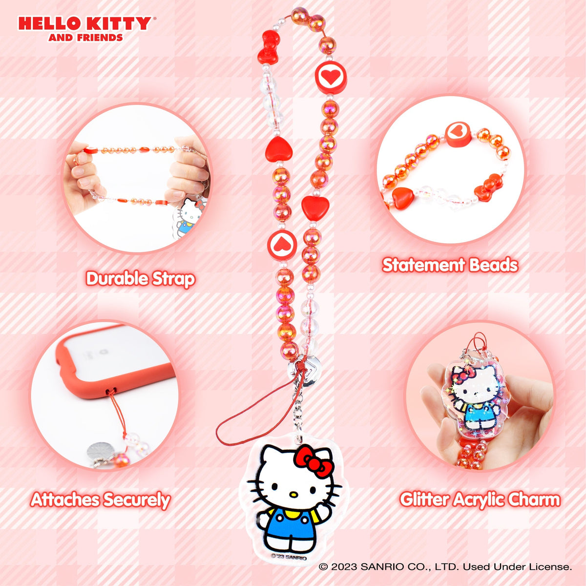 Hello Kitty Beaded Charm Phone Wrist Strap