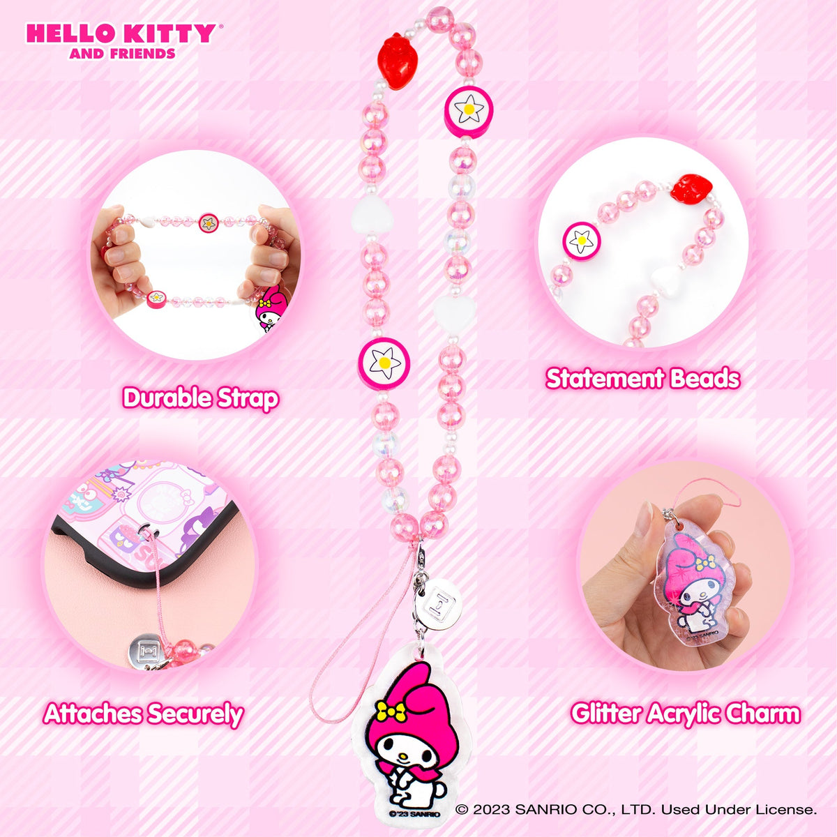 My Melody Beaded Charm Phone Wrist Strap