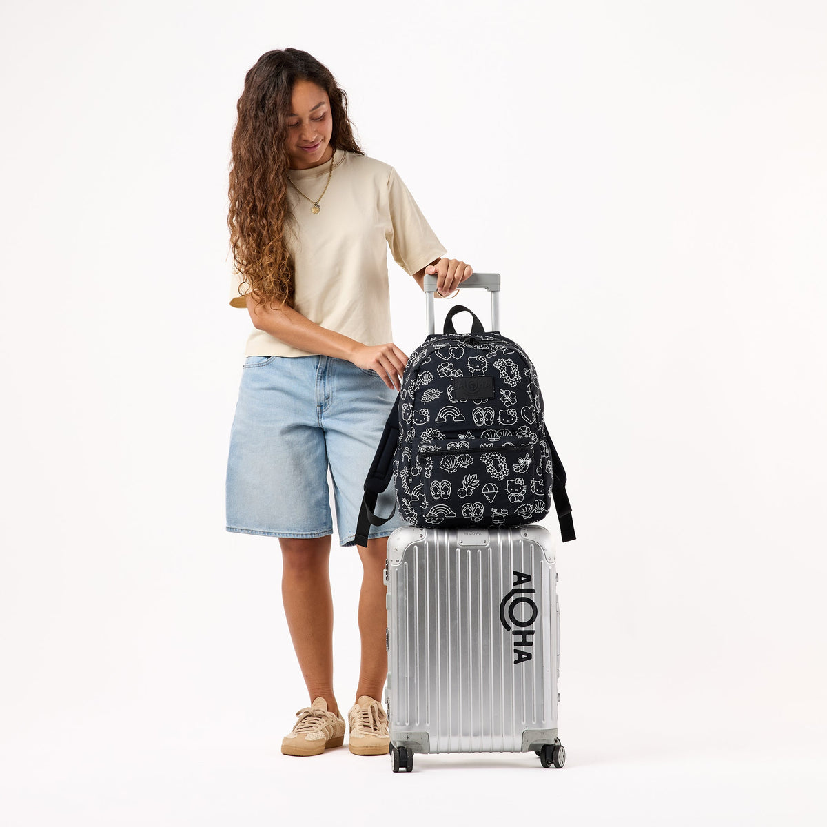 Hello Kitty Aloha Collection Keep It Light Backpack, Black and White Icons