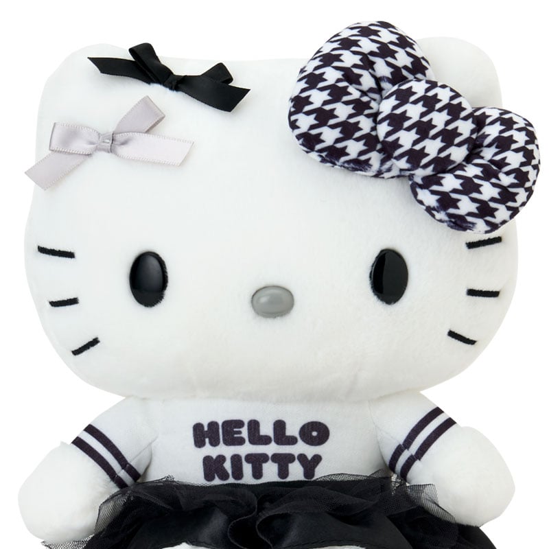 Hello Kitty 8 Inch Silver Houndstooth Plush with Embroidered Details