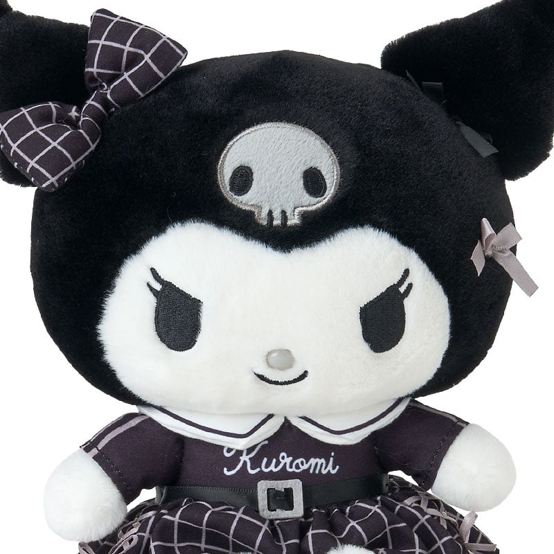 Kuromi 8 Inch Silver Houndstooth Plush with Embroidered Details