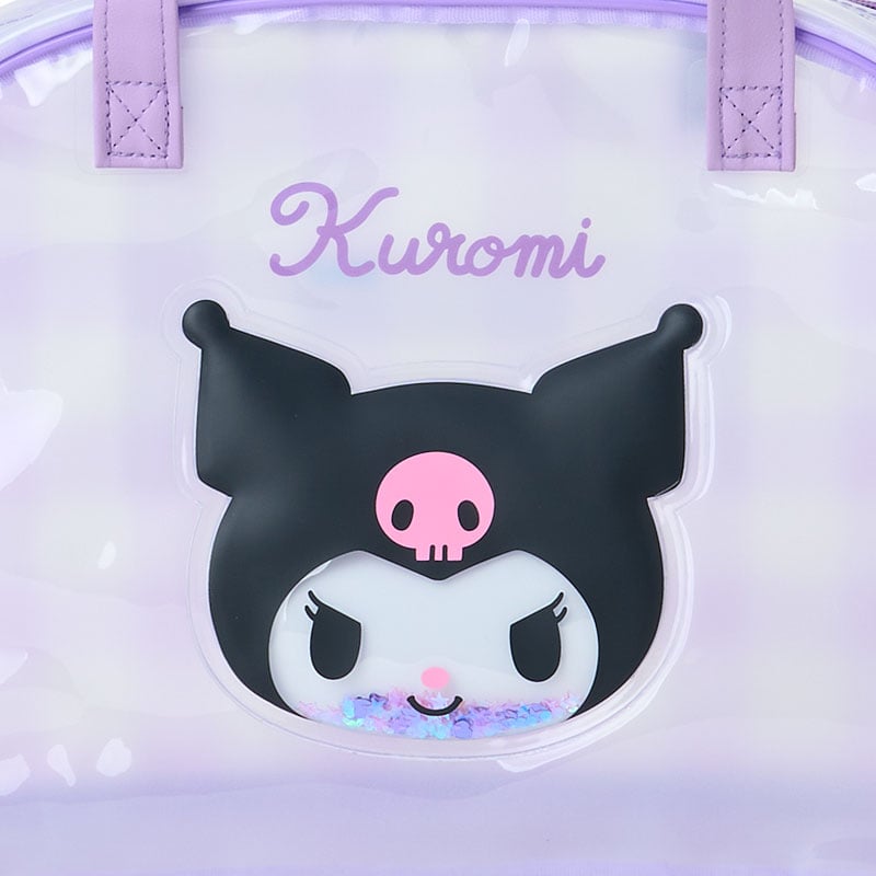 Kuromi Clear Gingham Boston Handbag with Glitter Patch